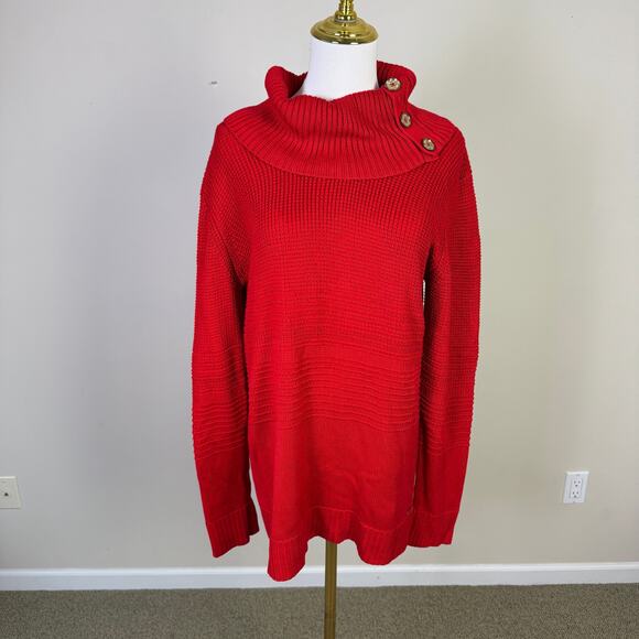 Calvin Klein Turtleneck Red Button Detail Cowl Sweater US Women's L - Picture 2 of 9